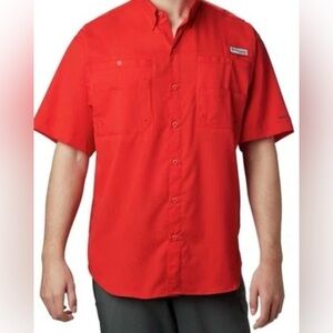 Columbia PFG Omni Shade Short Sleeve Vented Fishing Shirt‎ Size Large Coral Pink